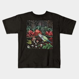 watercolor parrot tending garden with mushroom Kids T-Shirt